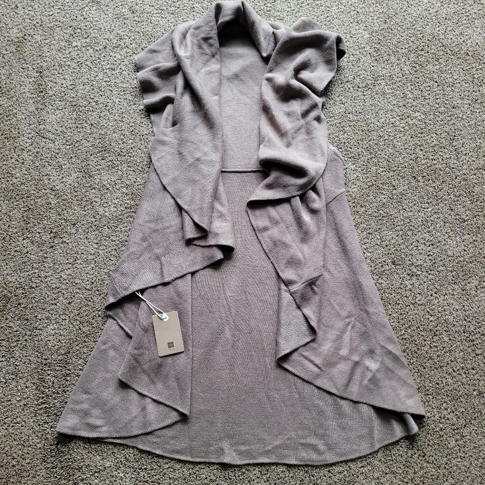NWT Look By M Women's Shawl Vest OS Cream/Beige Workwear Hooded Flowy